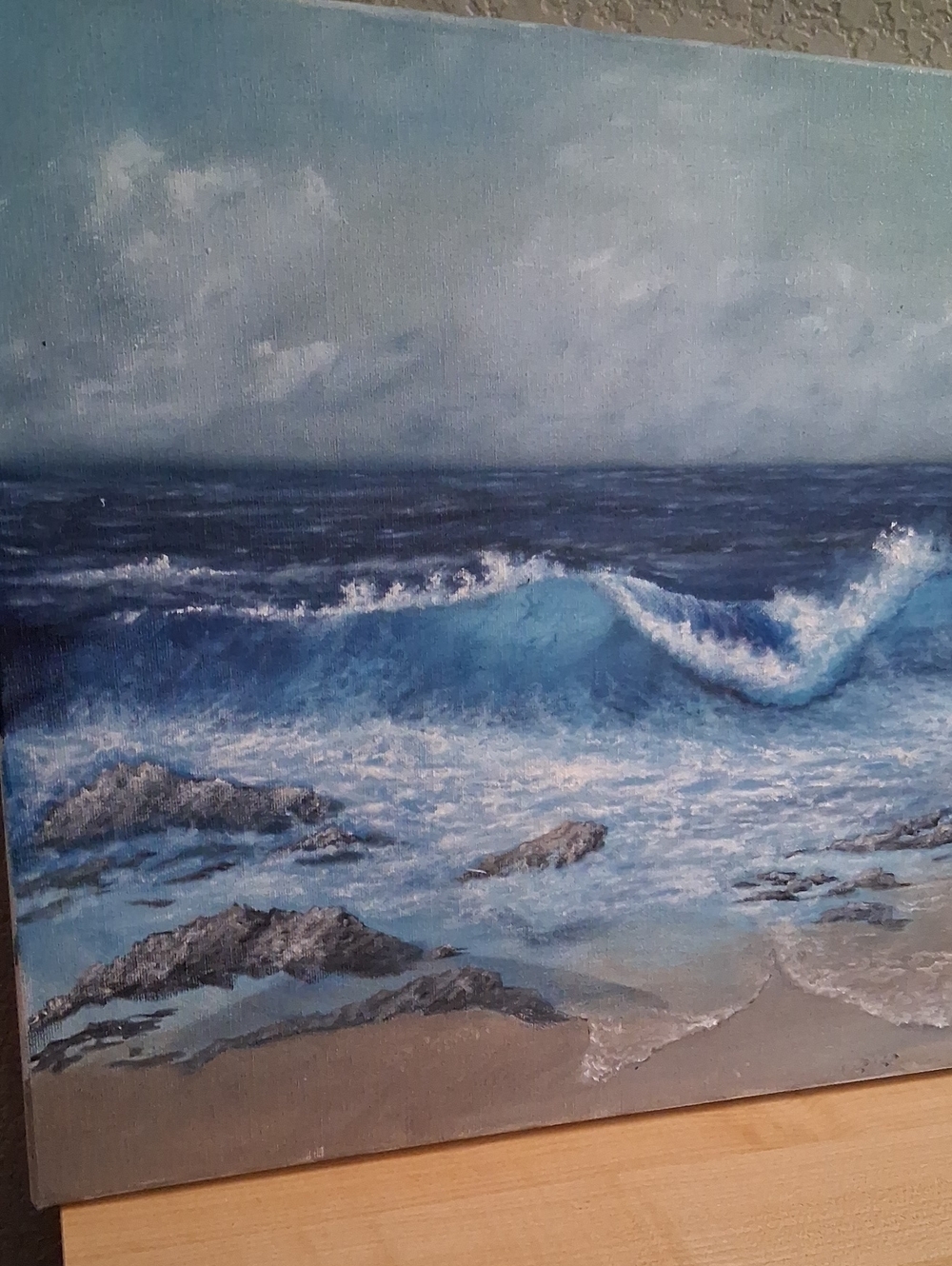 Seaside Waves Canvas Art - Blue Coastal Painting - Picture 2 of 6